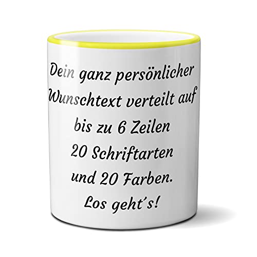 Tasse mit Spruch selbst gestalten - Personalisierte Tasse mit Text beschriften (, Farbe:Hellgelb von creativgravur