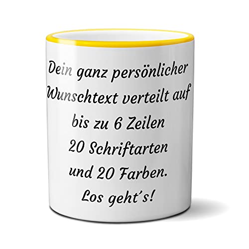 Tasse mit Spruch selbst gestalten - Personalisierte Tasse mit Text beschriften (, Farbe:Sonnengelb von creativgravur