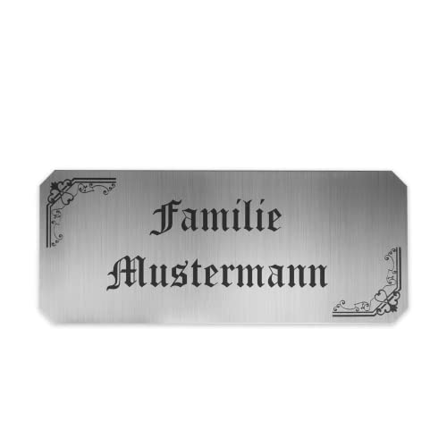 creativgravur Türschild personalisierbar 120x50 mm, Klingelschild mit Namen, Namensschild für Briefkasten oder Haustür, Typ:Silber 400-11 von creativgravur