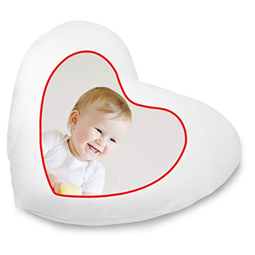 creativgravur® Fotokissen Eckig oder Herz mit eigenem Foto Text personalisiert, Kissen:Herzförmige Kissenhülle von creativgravur