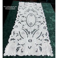 Tischset Stickerei Hand Auf Leinen Stickerei Richelieu Royal Weiß 37x82 Rechteckiger Tischläufer von crinolines58