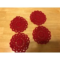 4Er Set Handgemachte Gehäkelte Untersetzer Rot Und Silber Weihnachten von crochetgirl413