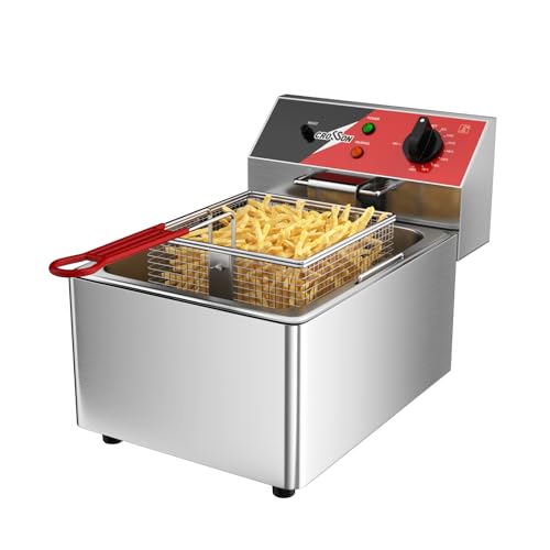 CROSSON 6L Professionelle Elektrische Fritteuse,3000W Kommerzielle Elektrische Fritteuse aus Edelstahl mit Korb, Temperaturkontrolle 80-200°C Schnelles Erhitzen für Heim und Gewerbe von crosson