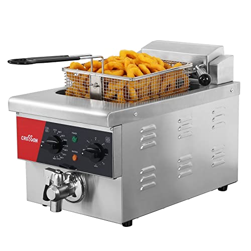 CROSSON 6L elektrische Arbeitsplattenfritteuse Extra groß mit Abfluss, Timer, Korb und Deckel für den Restaurantgebrauch 120V, 1800W Kommerzielle Fritteusen(6V EU) von crosson