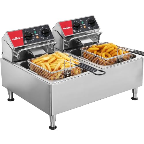 CROSSON 12L Elektrische Fritteuse mit doppeltem Tank und rotierendem Fritteusenkopf, 30-Minuten-Timer, EGO-Thermostat, Aufsatzfritteuse für den gewerblichen Gebrauch von crosson