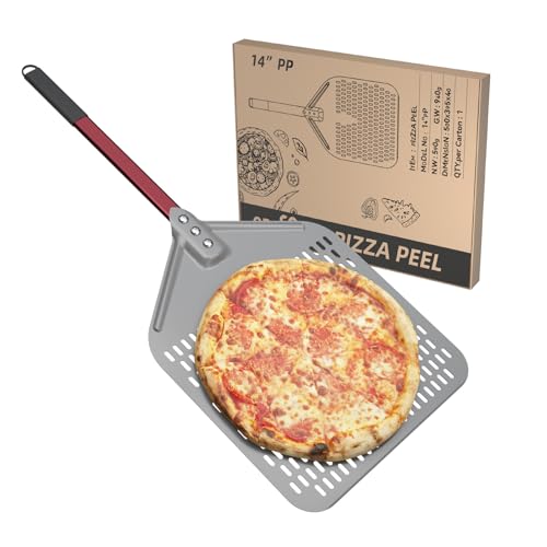 crosson 14 "×18" perforierte Pizzaschaufel, Pizzaspatelpaddel, leichte Pizzawendeschaufel mit 16" langem Griff, Pizzaofenzubehör, Pizzawerkzeuge, rechteckiger Pizzawender von crosson