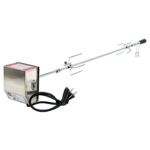 BBQ-Toro Grillspieß Set, 120 cm, inkl. Edelstahl Motor, 220V - 240V, inkl. 2 Stück Fleischklammern, Rotisserie, Drehspiess aus Metall verchromt, Spiess Set, elektrischer Drehspiess von BBQ-Toro