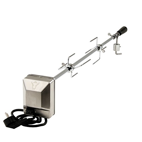 BBQ-Toro Universal Grillspieß Set 90 cm | inkl. 2X Fleischnadeln, Lager, Ausgleichsgewicht und Motorhalterung | 220V - 240V Edelstahl Motor | Drehspieß für Gasgrill, Rotisserie von BBQ-Toro