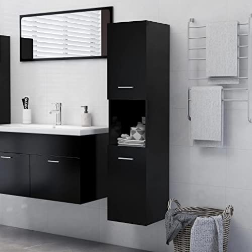 Furniture Home Tools Badezimmerschrank, schwarz, 30 x 30 x 130 cm, Holzwerkstoff von csderty