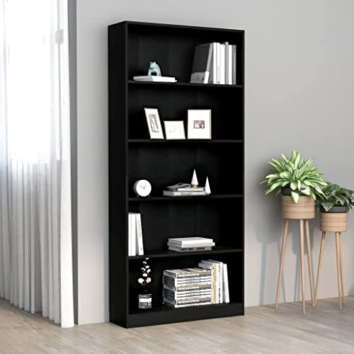 Furniture Home Tools Bücherschrank, 5 Etagen, Holz, 80 x 24 x 175 cm, Schwarz von csderty