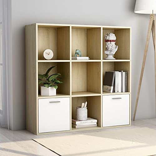 Furniture Home Tools Bücherschrank, Weiß und Sonoma-Eiche, 98 x 30 x 98 cm, Holzwerkstoff von csderty
