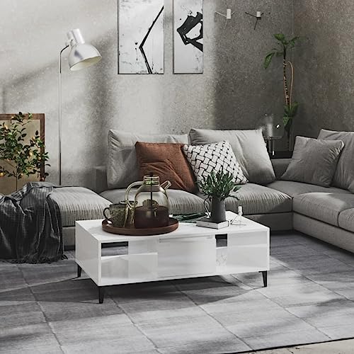 Furniture Home Tools Couchtisch, Hochglanz, Weiß, 103,5 x 60 x 35 cm, Holzwerkstoff von csderty