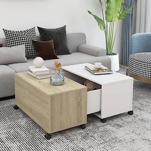Furniture Home Tools Couchtisch, Weiß und Sonoma-Eiche, 75 x 75 x 38 cm, Holzwerkstoff von csderty