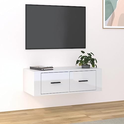 Furniture Home Tools Hängender TV-Schrank, Hochglanz, Weiß, 80 x 36 x 25 cm, Holzwerkstoff von csderty
