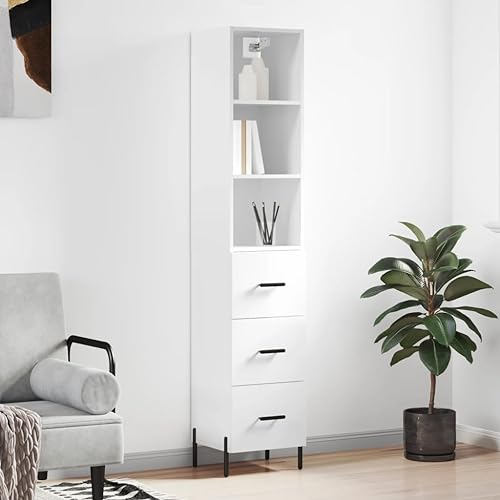 Furniture Home Tools Highboard Hochglanz Weiß 34,5x34x180cm Holzwerkstoff von csderty