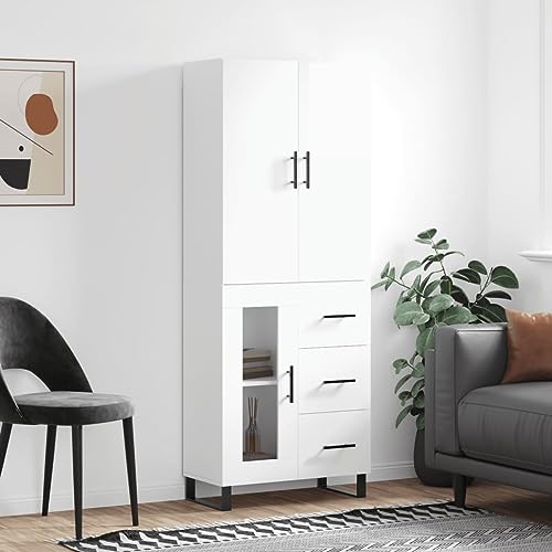 Furniture Home Tools Highboard Hochglanz Weiß 69,5x34x180cm Holzwerkstoff von csderty
