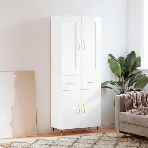 Furniture Home Tools Highboard Hochglanz Weiß 69,5x34x180cm Holzwerkstoff von csderty