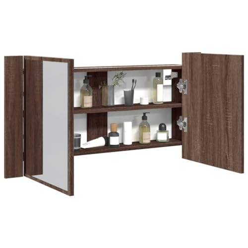 Furniture Home Tools LED Badezimmer Spiegelschrank Braun Eiche 90x12x45cm Acryl von csderty
