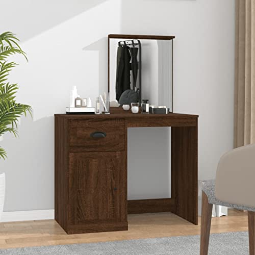 Furniture Home Tools Schminktisch mit Spiegel, Braun Eiche, 90 x 50 x 132,5 cm, Holzwerkstoff von csderty