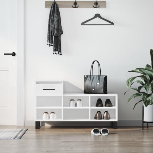 Furniture Home Tools Schuhschrank, Hochglanz, Weiß, 102 x 36 x 60 cm, Holzwerkstoff von csderty