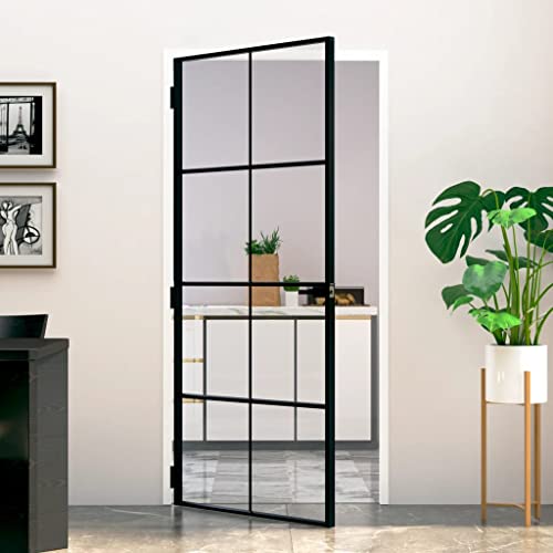 Möbel, Heimwerkzeuge, Innentür, 93 x 201,5 cm, gehärtetes Glas und Aluminium, Schwarz von csderty