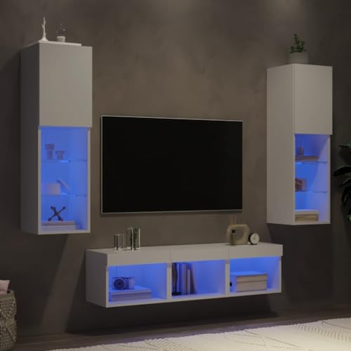 csderty Dieser Artikel - 5 Stück TV-Wandschränke mit LED, weiß, Holzwerkstoff von csderty
