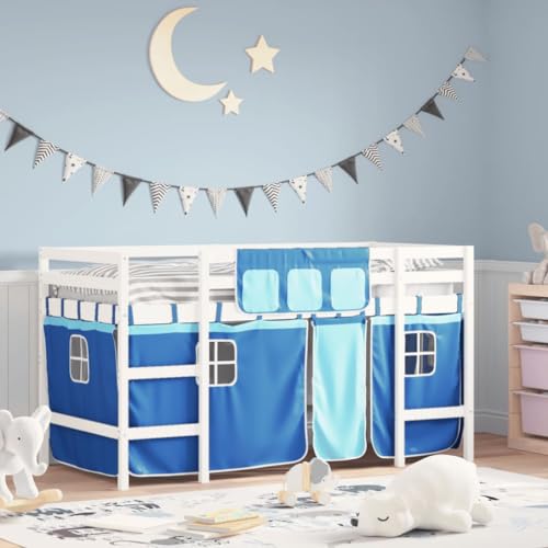 csderty Dieser Artikel- Kinderhochbett mit Vorhängen, blau, 90 x 190 cm, Massivholz, Kiefernholz von csderty