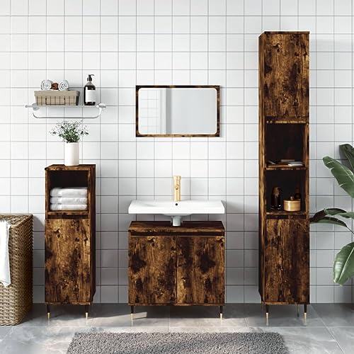 csderty Furniture Home Tools 3-teiliges Badezimmerschrank-Set, geräucherte Eiche, Holzwerkstoff von csderty