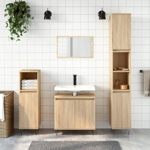 csderty Furniture Home Tools 3-teiliges Badezimmerschrank-Set Sonoma Eiche Holzwerkstoff von csderty