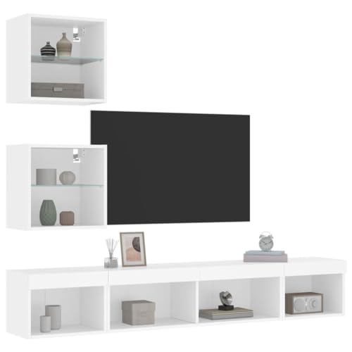 csderty Furniture Home Tools 5-teilige TV-Wohnwand mit LED, Holz, Weiß von csderty
