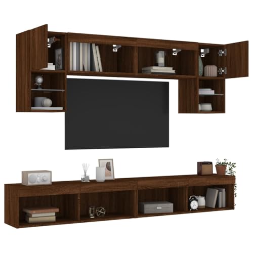 csderty Furniture Home Tools 6-teilige TV-Wohnwand mit LED, braunes Eichenholz von csderty