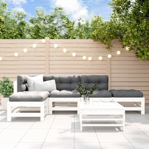 csderty Furniture Home Tools 6-teiliges Garten-Lounge-Set Weiß Massivholz Kiefer von csderty