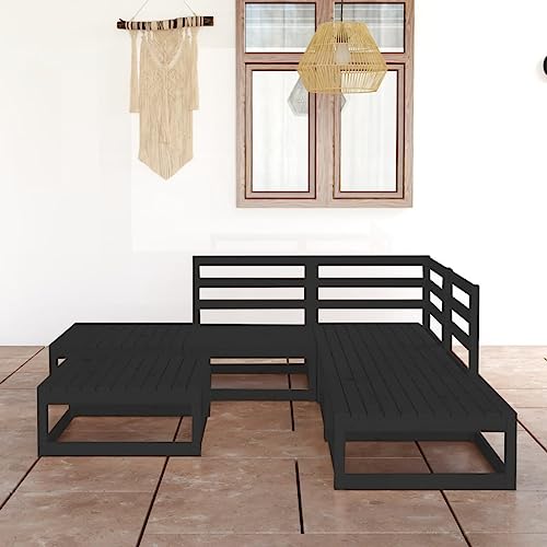 csderty Furniture Home Tools 6-teiliges Garten-Lounge-Set schwarz Massivholz Kiefer von csderty