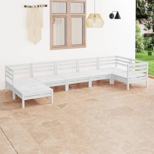 csderty Furniture Home Tools 7-teiliges Garten-Lounge-Set Massivholz Kiefer Weiß von csderty
