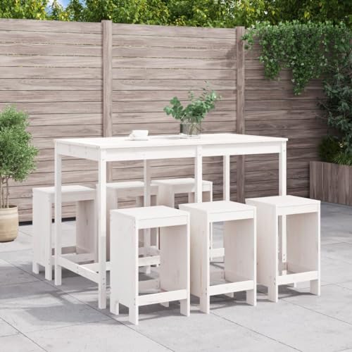 csderty Furniture Home Tools 7-teiliges Gartenbar-Set, weiß, Massivholz, Kiefer von csderty