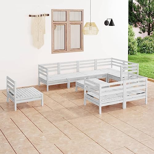 csderty Furniture Home Tools 9-teiliges Garten-Lounge-Set Massivholz Kiefer Weiß von csderty
