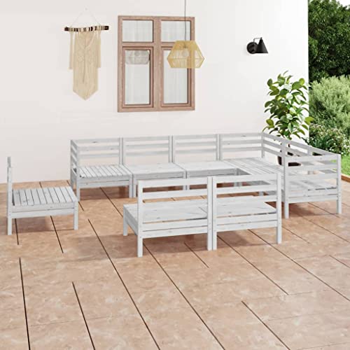 csderty Furniture Home Tools 9-teiliges Garten-Lounge-Set Massivholz Kiefer Weiß von csderty