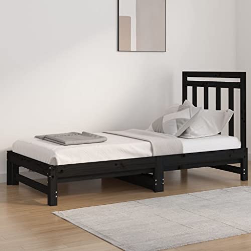csderty Furniture Home Tools Ausziehbares Tagesbett, Schwarz, 2x(90x190) cm, Massivholz, Kiefer von csderty