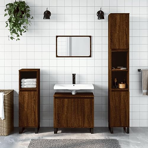 csderty Furniture Home Tools Badezimmerschrank-Set, 3-teilig, Braun Eiche, Holzwerkstoff von csderty
