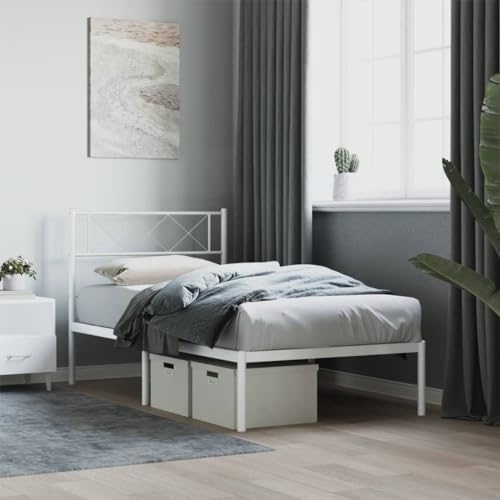 csderty Furniture Home Tools Bettgestell aus Metall mit Kopfteil, Weiß, 107 x 203 cm von csderty