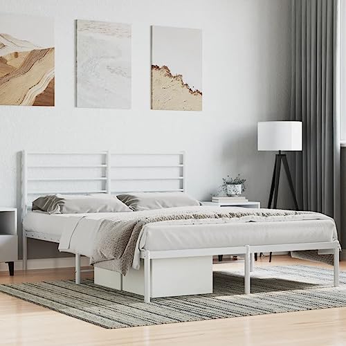 csderty Furniture Home Tools Bettgestell aus Metall mit Kopfteil, weiß, 135 x 190 cm, Doppelbett von csderty