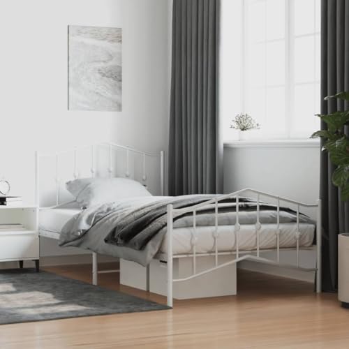 csderty Furniture Home Tools Bettgestell aus Metall mit Kopfteil und Fußteil, Weiß, 100 x 200 cm von csderty