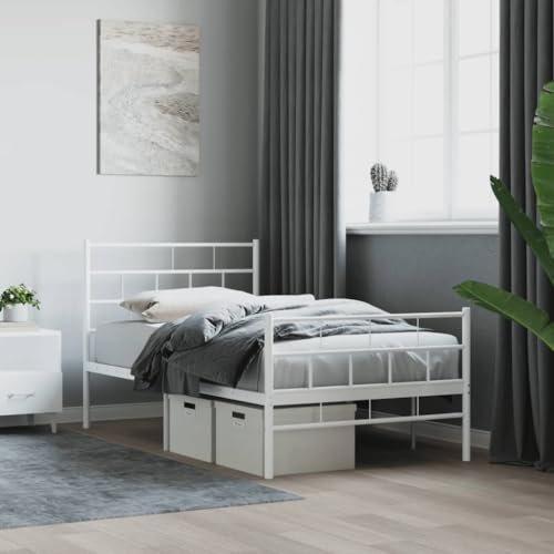csderty Furniture Home Tools Bettgestell aus Metall mit Kopfteil und Fußteil, Weiß, 107x203 cm von csderty