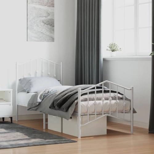csderty Furniture Home Tools Bettgestell aus Metall mit Kopfteil und Fußteil, Weiß, 75 x 190 cm, kleines Einzelbett von csderty
