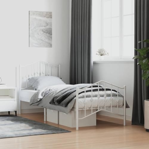 csderty Furniture Home Tools Bettgestell aus Metall mit Kopfteil und Fußteil, Weiß, 90 x 190 cm, Einzelbett von csderty