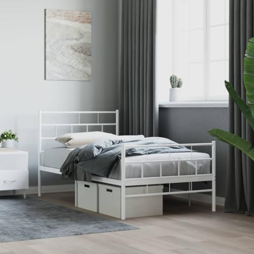 csderty Furniture Home Tools Bettgestell aus Metall mit Kopfteil und Fußteil, weiß, 100x190 cm von csderty