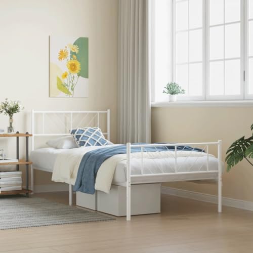 csderty Furniture Home Tools Bettgestell aus Metall mit Kopfteil und Fußteil, weiß, 75 x 190 cm, kleines Einzelbett von csderty
