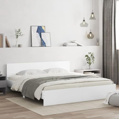 csderty Furniture Home Tools Bettgestell mit Kopfteil, Weiß, 180 x 200 cm, Super-King-Size-Bett von csderty