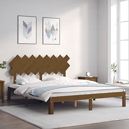 csderty Furniture Home Tools Bettgestell mit Kopfteil Honigbraun 160x200 cm Massivholz von csderty