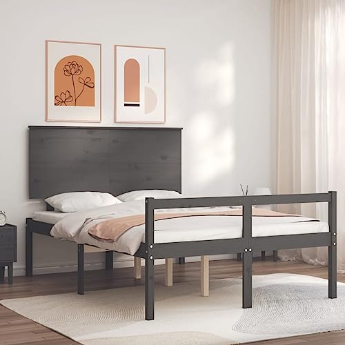 csderty Furniture Home Tools Bettgestell mit Kopfteil grau 120x200 cm Massivholz von csderty
